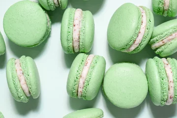 Acrylic prints Macarons Homemade mint chocolate chip macarons with a mint buttercream filling