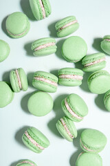 Homemade mint chocolate chip macarons with a mint buttercream filling