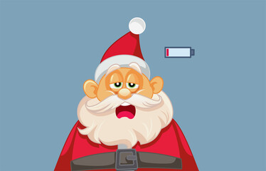 Exhausted Santa Yawning Vector Cartoon Illustration