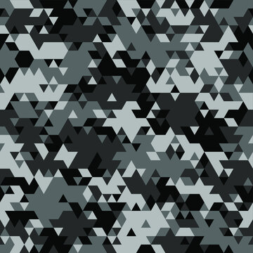 Triangle camouflage seamless pattern. Abstract modern geometric endless camo texture. Military style background for army and hunting textile print. Vector illustration.