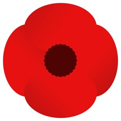 Red poppy. Memory symbol. Design element for for Remembrance Day, Anzac Day. Vector illustration. Isolated on white background