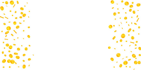 Chinese yuan coins falling. Fetching scattered CNY coins. China money. Fabulous jackpot, wealth or success concept. Vector illustration.