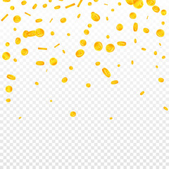 Korean won coins falling. Elegant scattered WON coins. Korea money. Cool jackpot, wealth or success concept. Vector illustration.