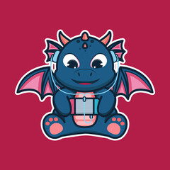 vector illustration of cute baby dragon 
playing games,  good for t-shirt, greeting card, invitation card or mascot