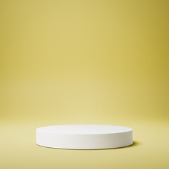 White Cylindrical Product Display Stage on Yellow Background