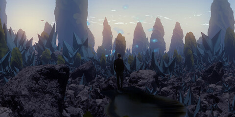 Futuristic science fiction digital art. Dream like fantasy scenery.