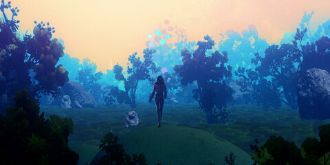 Futuristic science fiction panorama. Digital art. Fantasy scenery.