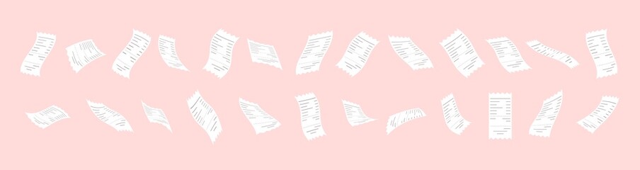 Naklejka premium Cashier's check paper. Realistic set isolated on pink background. Cash register sale receipt. Vector illustration