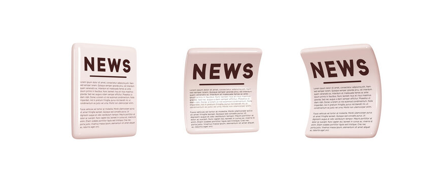 Set of realistic 3d icons news newspapers of different types flat, curved. Paper template isolated. Vector illustration