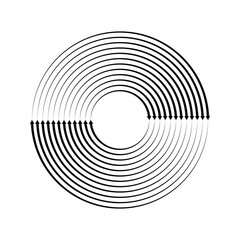 Black speed lines with arrow heads. Geometric art. Design element for border frame, round logo, blackout tattoo, sign, symbol, web pages, prints, template, pattern and abstract background