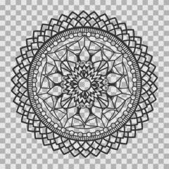 Monochrome mandala ornament outline pattern. Indian geometric art graphic for meditation. Isolated vector illustration.