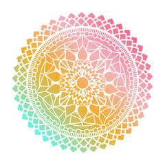 Gradien color mandala ornament outline pattern. Indian geometric art graphic for meditation. Isolated vector illustration.