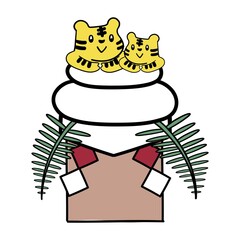 虎と鏡餅
