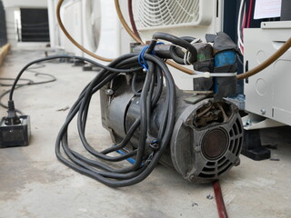 checking and maintenance air compressor and air conditioning system with measuring manifold gauge...
