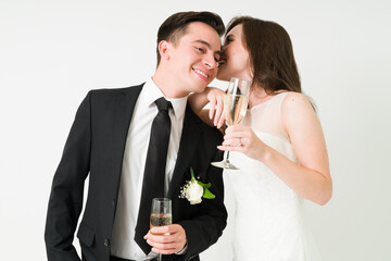 Beautiful bride flirting with the groom