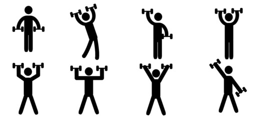 an athlete does exercises with dumbbells, a sports icon, a healthy lifestyle, figures of people isolated on a white background