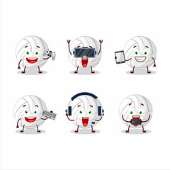 White volleyball cartoon character are playing games with various cute emoticons