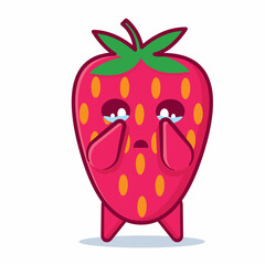 cute strawberry with crying expression isolated vector illustration 