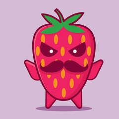 strawberry mascot with mad gesture isolated vector illustration 