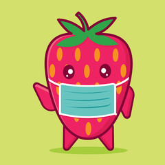 cute strawberry wearing mask isolated vector illustration 