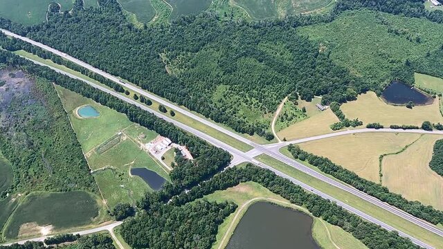 Aerial view of Crossing Route 421 and trees covered landscape, Liberty, North Carolina, USA