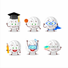 School student of white volleyball cartoon character with various expressions