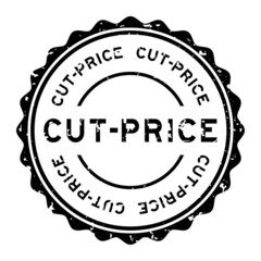 Grunge black cut price word round rubber seal stamp on white background