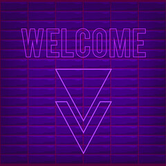 Welcome sign with neon effect pink shiny glow welcome sign purple