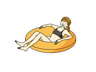 浮輪に乗っている女性