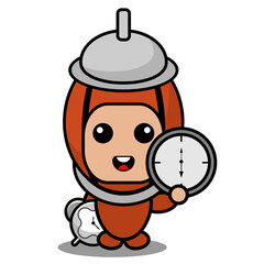 doodle pepper grinder mascot costume cartoon character holding clock