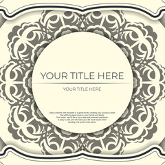 Vintage Light cream color postcard template with abstract patterns. Print-ready invitation design with mandala ornament.