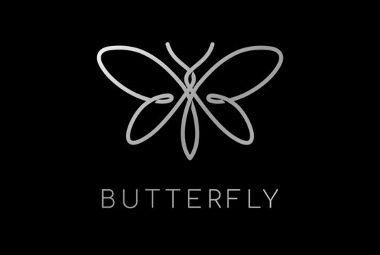 Elegant Luxury Butterfly Line Outline Logo Design Vector
