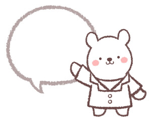 案内する子供シロクマのお医者さんと線画フキダシ