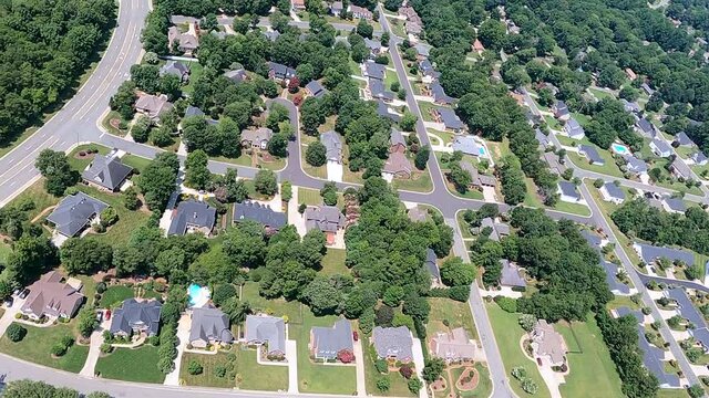 Bird's eye view of houses in Burlington, North Carolina, USA