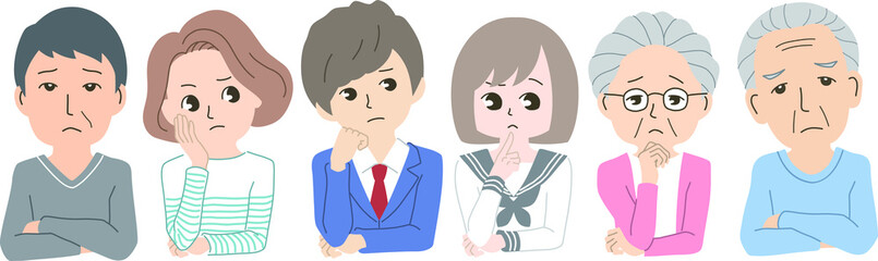 考え事をしている三世代大家族