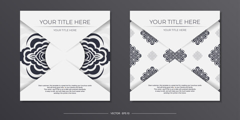 Light color postcard template with abstract patterns. Print-ready invitation design with mandala ornament.