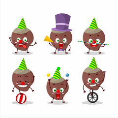 Cartoon character of acorn with various circus shows