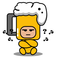 cute beer glass doodle costume mascot vector cartoon character sitting with confused expression