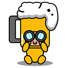 cartoon character vector mascot costume cute beer glass doodle sitting binoculars