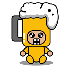 cute beer glass doodle costume mascot vector cartoon character with surprised expression