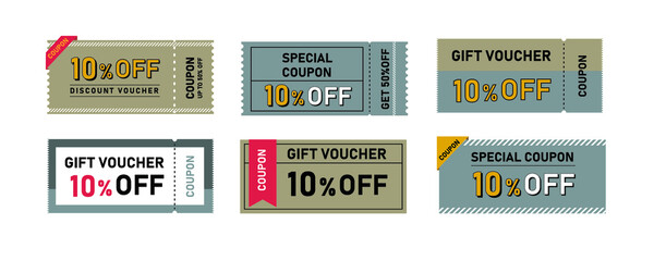 Vector gift voucher illustrations. Modern discount coupon. COUPON GIFT VOUCHER VECTOR TICKET 10% - obrazy, fototapety, plakaty