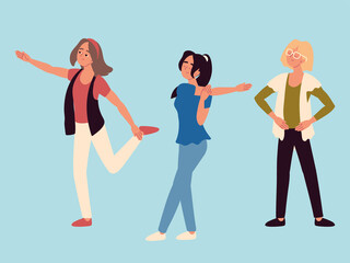 women doing stretching, active break