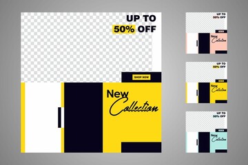 New set of editable minimal banner templates. Suitable for social media posts and web or internet ads. Vector illustration with photo college.