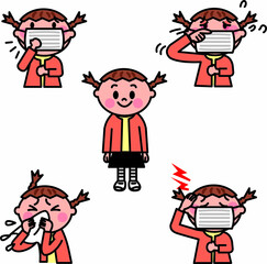 花粉症の女の子症状いろいろ素材セット