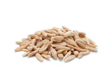 Pile of ophiopogon ​japonicus (maidong) isolated on white background. Chinese herbal medicine.