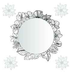 Circle frame with monochrom leaf border for wedding card