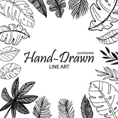 Floral leaves ornament line art background