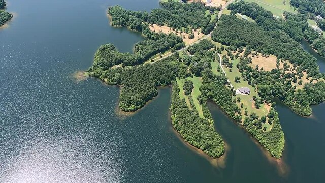 Aerial shot of Lake Mackintosh in Burlington, North Carolina, USA