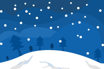 Fototapeta premium winter landscape christmas tree, snow moutain and sky of night.Concept Christmas backgroung.Card,poster,temp late.