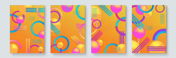 Triangle geometric pattern background texture for poster cover design. Minimal color vector banner template with circles, square, triangle, lines, memphis shapes element